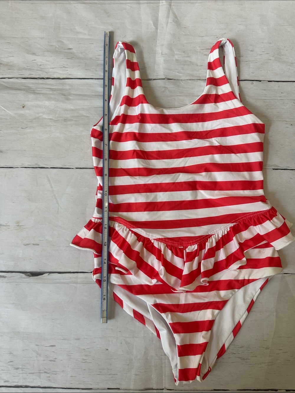 Beach Riot Kids Red & White Striped One-Piece with Peplum size 7/8 - Picture 4 of 8